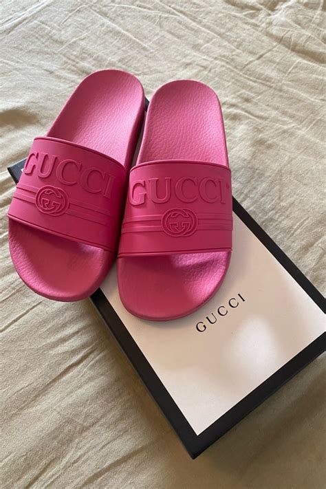 gucci pink tshirt|hot pink Gucci slides.